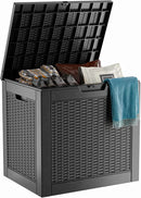 30 Gallon Wicker Pattern Resin Deck Box, Lockable Patio Outdoor Storage Box for Furniture, Garden Tools and Tools Storage, Waterproof Outside Storage Box - Black Rattan by CozyNest Decor