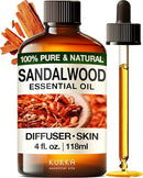 Kukka Sandalwood Essential Oil for Diffuser & Skin - 4 Fl Oz - 100% Pure Natural Sandalwood Oil, Woody Scent, for Massage, Perfume, Hair, Aromatherapy, Candle & Soap Making Scent DIY by CozyNest Decor