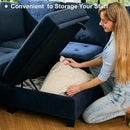Belffin Modular Sectional Sleeper Sofa with Pull Out Bed Convertible U Shaped Sectional Sofa Couch with Storage Chaises for Living Room Blue by CozyNest Decor
