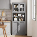 GarveeHome 67" Tall Storage Cabinet, Tall Bathroom Cabinet with Glass Doors and Adjustable Shelves, Freestanding Kitchen Pantry Cabinets, Cupboard for Living Room, Dining Room, Gray by CozyNest Decor
