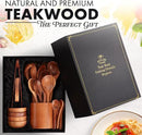 Zulay Kitchen 30-Piece Teak Wooden Utensils - Natural Teak Cooking Utensils with Premium Gift Box - Non-Stick Wooden Spoons - Kitchen Gift Set - Comfortable Grip by CozyNest Decor
