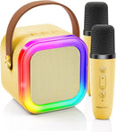 Kinglucky Mini Karaoke Machine for Kids, 2025 TOP Birthday Gifts Ideas for 3-12 Year Old Girls, Christmas Party Gifts Kids' Personal Video Players Accessories with 2 Wireless Microphones - Yellow by TinyTreasures Baby Boutique