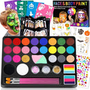 Face Painting Kit for Kids - 24 Colors Water Based Non Toxic Face Paint Kit, Professional Face Paint for Kids with Stencils & Brushes - Parties, Birthdays, Halloween Face Body Makeup Kit by TinyTreasures Baby Boutique