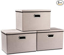 PRANDOM Large Foldable Storage Bins with Lids [3-Pack] linenFabric Decorative Storage Boxes Organizer Containers Baskets Cube with Handles Divider for Bedroom Closet Office Light Grey(17.7x11.8x11.8) by TinyTreasures Baby Boutique