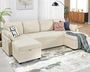 VanAcc Sleeper Sofa, 110 inch Oversize - 2 in 1 Pull Out Bed, Sectional Sleeper Sofa with Double Storage Chaise for Living Room, Beige Chenille Couch by CozyNest Decor
