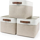 Storage Bins Large Fabric Storage Baskets for Shelves 3 Pack, Decorative Linen Closet Baskets with Handles for Organizing, Shelf, Clothes, Home, Office, 15x11x9.5Inches (Beige&White) by CozyNest Decor