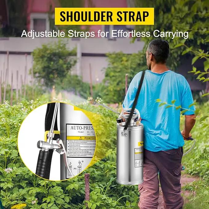 Happybuy 2 Gallon Stainless Steel Sprayer, 20" Wand & 3FT Reinforced Hose, Hand Pump Sprayer with Pressure Gauge, Safety Valve & Adjustable Nozzle, Weed Sprayers for Lawn, Gardening &Sanitizing1, photo 7 of 9