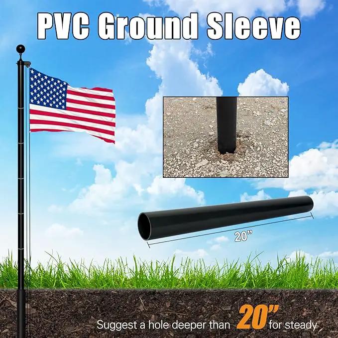 NELXINJO 20FT Sectional Flag Pole Kit, Heavy Duty Aluminum Outdoor In-Ground Flagpole, Black Ball Top, 3x5 USA Flag for Residential commercial Outdoor Garden(20FT, Black), photo 4 of 6