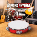 Flexzion Wood Handheld Tambourine Adults 6-Inch Double Row 8-Pair Jingles (Red) - Percussion Round Tamborines Musical Instrument with Metal Zills by TinyTreasures Baby Boutique
