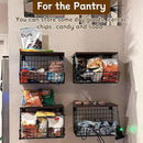 CYEAH 2 Pcs Stackable Fruit Basket for Kitchen, Hanging Wall Fruit Basket with Wood Lid, Space Saving Wall Mounted Mesh Metal Wire Baskets, Kitchen Counter Organizer for Snack, Onion, Potato Storage by CozyNest Decor