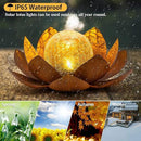 Solar Light Outdoor(2Pack), Art Crackle Globe Glass Lotus Decoration, Solar LED Waterproof Metal Flower Lights for Patio,Lawn,Walkway,Tabletop by CozyNest Decor
