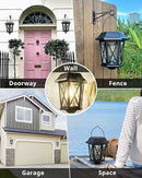 Solar Lanterns Outdoor Waterproof, Hanging Solar Lights with Glass Shade - 2 Pack LED Metal Wall Mount Outdoor Light for Yard/Garden/Patio - Black by GreenHaven Gardens