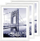VCK 24x30 Poster Frames Set of 3, White Solid Wood Picture Frame, Textured Exclusive Gallery Frame - Wall Hanging by CozyNest Decor