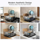 BOOSINY 2 Tier Grey Large Stainless Steel Dish Drainers Drying Rack for Kitchen Counter with Drainboard, Rust Proof Metal, Space Saving, Modern Aesthetic, Compact Plates Strainers with Extra Mat by CozyNest Decor
