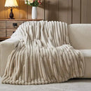 NEWCOSPLAY Faux Fur Throw Blanket Linen 3D Ribbed Plush Thick Warm Blanket for Couch Sofa Bed 850GSM (Linen Ribbed, Throw(50"x60")) by CozyNest Decor
