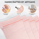 4-Piece Pink Medium Durable Organic Cotton Mesh Laundry Bags with Sturdy Zippers and Breathable Mesh are Delicate Laundry Bags for Underwear, Clothes, Pants and Socks by TinyTreasures Baby Boutique