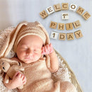 I'm Solid Wood Baby ABC Alphabet Milestone Age Blocks, Personalized Own Name, Gender Neutral, Newborn Gifts & Keepsakes for Picture Props (1.4" / 16 Pcs/Brown) by TinyTreasures Baby Boutique