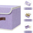 ANMINY 2PCS Storage Bins with Lid PU Leather Handles Storage Boxes PP Plastic Board Decorative Foldable Lidded Cotton Linen Fabric Home Cubes Baskets Closet Organizer Containers - Purple, Small Size by TinyTreasures Baby Boutique