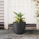 Kante 14 Inch Dia Round Concrete Planter, Indoor Outdoor Large Plant Pot with Drainage Hole and Rubber Plug for Home Patio Garden, Black by GreenHaven Gardens