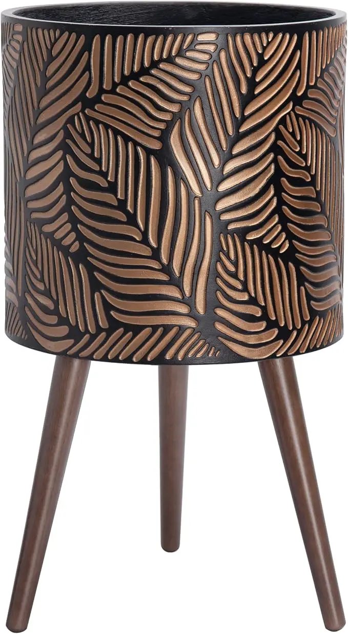 D'vine Dev 14 Inch Planter Pot with Stand, Mid-Century Tall Plant Pot with Legs for Indoor Plants, X-Large, Bronze/Grey, 88-L-D-6