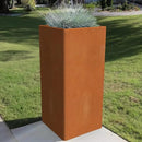Modern Cor Ten Steel Planter – 28” Tall Planters with Removable Insert Shelf | Heavy-Duty Rust-Resistant Metal Planter Box for Patio, Porch & Garden (14x14x28in) by CozyNest Decor