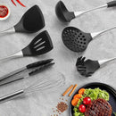 Premium Black Silicone Cooking Utensils Set - Non-Toxic, Heat Resistant& Non-Stick Kitchen Utensils Set with Spatula, Spoon, Whisk, Tongs, BPA Free, Dishwasher Safe, Black by CozyNest Decor