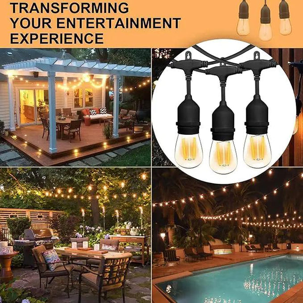Banord Outdoor String Lights Commercial Grade 96ft Waterproof with 30 S14 Shatterproof Dimmable LED Bulbs, Heavy Duty Hanging Lights for Patio Garden Backyard Decoration, 2W 2x48ft Strands, photo 2 of 7