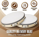 Flexzion Wooden Round Tambourine for Kids and Adults 10" Inch Single Row 8 Pair Jingles, Wood Handheld Percussion Instrument for Beginner and Professional Tambourine Player by TinyTreasures Baby Boutique