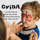 Grida Kids Friendly Face Paint - Professional Party Face Painting Kit for Kids with 12 Vibrant Colors with Double White - Easy to Remove, Vegan, Cruelty-Free Set with Palette & Art Brushes by TinyTreasures Baby Boutique