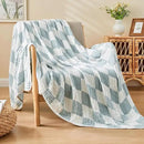 EMME Checkered Throw Blanket Cotton for Couch Soft Muslin Bamboo Blankets 50"x60" Lightweight Breathable Soft Blanket All Season Gauze, Teal by CozyNest Decor