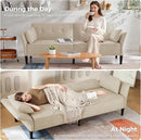 89” Futon Sofa Bed, Velvet Fabric Comfy Futon Couch Bed with 2 Square Pillows, Convertible Sleeper Sofa with Adjustable Backrest& Armrests, Modern Loveseat Sleeper for Living Room, Beige by CozyNest Decor