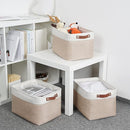 DULLEMELO Fabric Storage Bins, Storage Baskets for Organizing, Collapsible Rectangular Fabric Baskets for Shelves, Empty Gift Baskets (3-Pack Medium-15 inch X 11 inch X 9.5 inch , White&Khaki) by TinyTreasures Baby Boutique