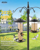 iBorn Metal Bird Feeders for Outdoors, 2LB Bird Seed Feeder 17cm Large Roof &Tray, 4 Feeding Ports, Black Finish by CozyNest Decor