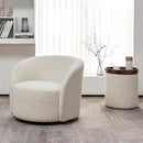 KINWELL 34" Boucle Swivel Barrel Chair with 18" Round Ottoman Set, Fully Assembled Set of Sherpa Accent Chair and Footrest, Modern Comfy Armchair and Footstool for Living Room and Bedroom, Cream by CozyNest Decor
