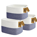COMFY-HOMI 3 Pack Medium Cotton Rope Basket with Handles for Shelves, Dog Toy, Baby, Gift Organizing, Handwoven Craft - New Generation 13.5" x 11" x 9.5" (Navy Blue) by TinyTreasures Baby Boutique