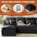 113" Oversized Cloud Couch, U Shape Sectional 4 Seat Sofa with Double Chaises, 2 Layer Cusions, Deep Seat Comfy Sofa, Upholstery Chenille Fabric for Living Room, Black by CozyNest Decor