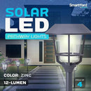 Solar LED Path Lights 4 Pack – 12 Lumens, Warm White, Weathered Zinc, Stainless Steel, Solar Powered, Weather-Resistant Outdoor Lighting for Walkway, Garden, Patio, Sidewalk by CozyNest Decor