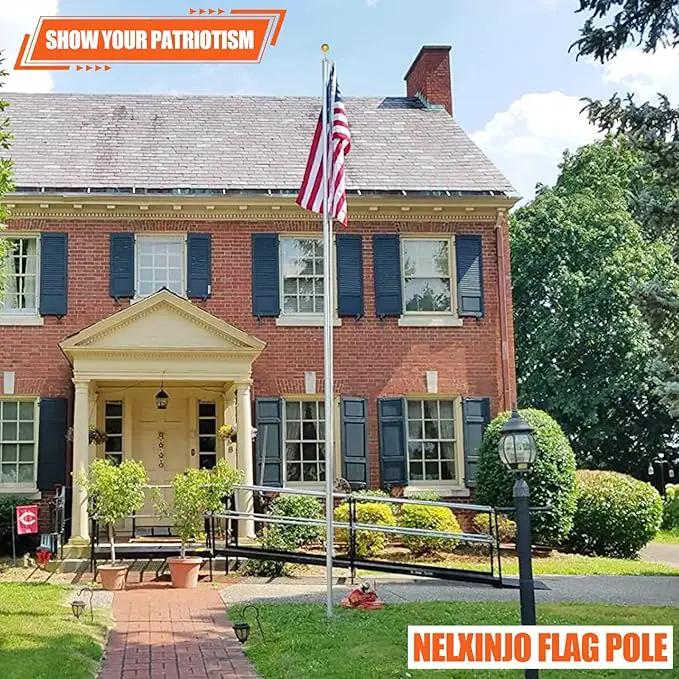 NELXINJO 25FT Sectional Flag Pole Kit, Heavy Duty Aluminum Outdoor In-Ground Flagpole, Gold Ball Top, 3x5 USA Flag for Residential Commercial Outdoor Garden(25FT, Silver), photo 7 of 7