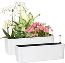 GardenBasix Elongated Self Watering Planter Pots 2-Pack Window Box 5.5 x 16 inch Indoor Home Garden Modern Decorative Planter Pot for All House Plants Flowers Herbs (White,2) by GreenHaven Gardens
