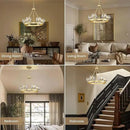 Gold Wagon Wheel Chandelier, 24 Inch Brass Chandeliers with Unique Glass Shade, 6-Light Crystal Farmhouse Wagon Wheel Chandeliers for Dining Room, Round Chandelier for Living Room, Foyer, Entryway by CozyNest Decor