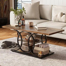 GiftGo Rustic Coffee Table with Storage Industrial 3 Tier Center Living Room Table Farmhouse Wooden Rectangle Cocktail Tea Table for Office Bedroom Elegant Full Moon Round Metal Frame (Brown, L-47) by CozyNest Decor