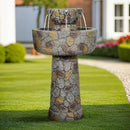 SunJet 25.7” High x 15.3” Diameter Concrete Bird Bath with Faux Stone Finish - Outdoor Water Fountain with Electric Pump - Birdbath for Garden, Patio, Yard, Lawn Décor by GreenHaven Gardens