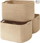 Large Storage Baskets for Organizing Shelves, Woven Cotton Rope Bins for Baby Nursery Organization, Book Toy Towel Organizer, 17"x13"x9.5", 3 Packs, Brown by TinyTreasures Baby Boutique