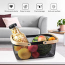 Portable Garden Harvest Basket-Mesh Design Natural Bamboo Handle Wire Storage Baskets,Mesh Basket with Handle Organize Items Reduce Space Occupation,Suitable for Kitchen,Garden,Picnic(Black) by GreenHaven Gardens