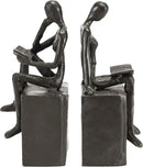 Danya B. Metal Art Shelf Decor - Decorative Cast Iron Bookend Set - Man and Woman Reading on a Block by CozyNest Decor