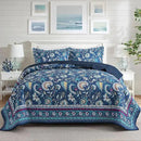 NEWLAKE Quilt Set King Size, Bedspread Sets Blue Botanical Floral Patterns, Reversible Quilt Bedding Set Lightweight and Breathable for All Seasons, Soft Quilted Bedspread with 2 Pillow Shams by CozyNest Decor