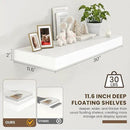 Deep Floating Shelves for Wall | 30 Inch Wide x 12 Inch White Floating Shelves | 30W x 12D Rustic Wood Wide Shelves | Deep Large Shelves for Wall | Bookshelf Laundry Shelf TV Shelf by CozyNest Decor