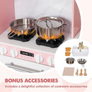 Large Wooden Corner Play Kitchen Sets with Ice Maker,Water Dispenser,Bread Maker,Washing Machine,Electronic Display,Toy Sink with Running Water,Stove with Light&Sounds, Birthday Gift for 3+ (Pink) by TinyTreasures Baby Boutique