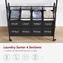Tajsoon Laundry Sorter Cart with Hanging Clothes Rack, 4 Butler Sorter Basket Organizer, Laundry Hamper Cart with Heavy Duty Rolling Lockable Wheels, Black by CozyNest Decor