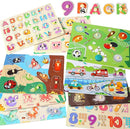 GRINNNIE 9 Pack Montessori Toddler Puzzle for 3 4 5 Years Old, Wooden Learning Puzzle for Toddlers 3-5, Animal, Alphabet, Number, Shape Peg Puzzles Set, Great Birthday for Boys Girls by TinyTreasures Baby Boutique
